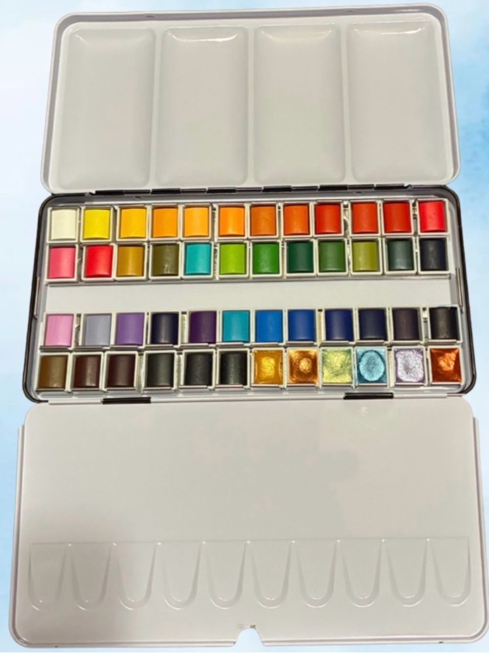 Artist’s 48-Color Watercolor Paint Set - Metal Travel Tin (6 Metallics)